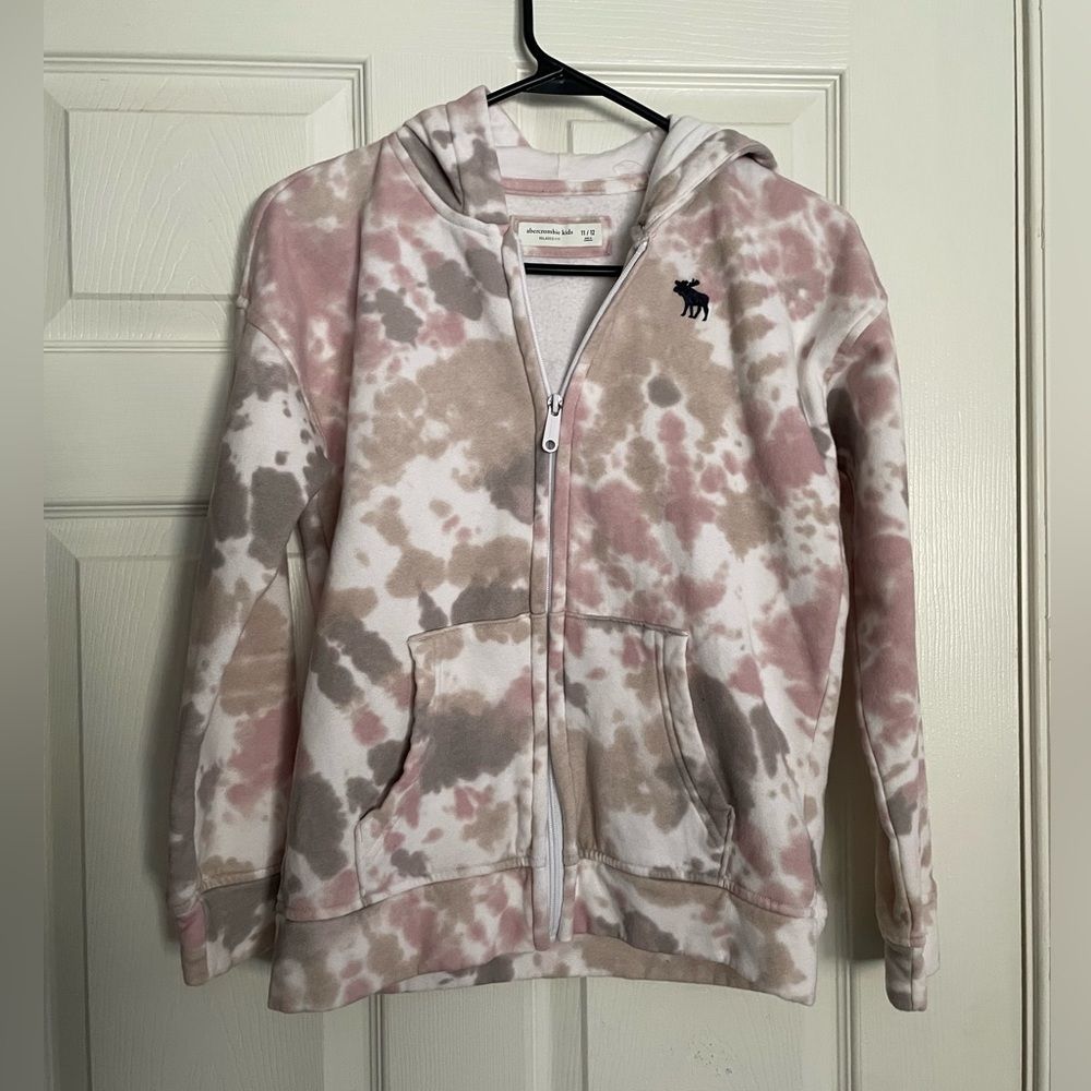 Abercombie Kids Tie Dye Hoodie Sweatshirt Girls Size11/12 Pink&Brown Relaxed Fit
